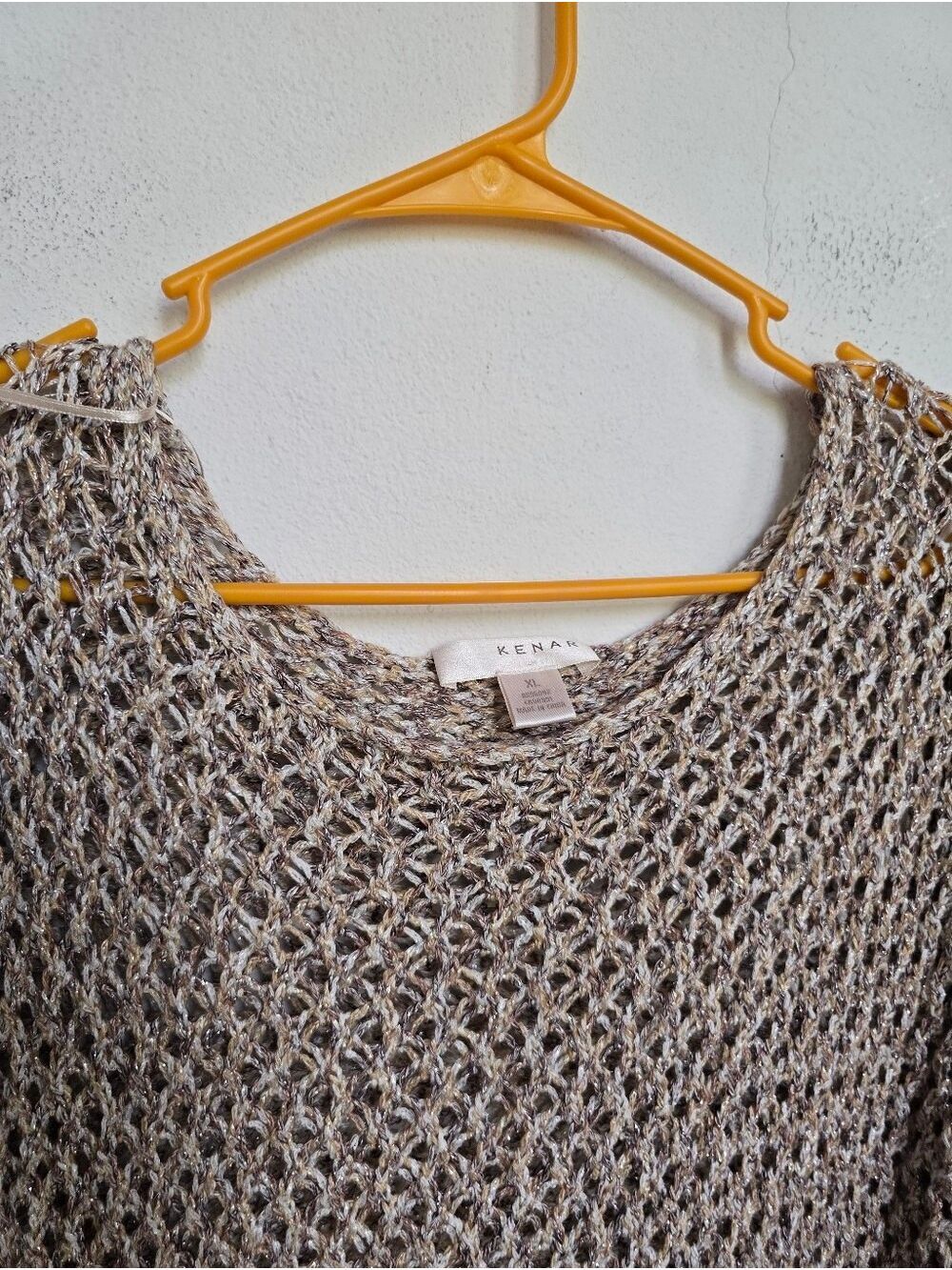 Kenar Open Knit Metallic Sweater XL Beige Marled Boho Crochet - Picture 11 of 14